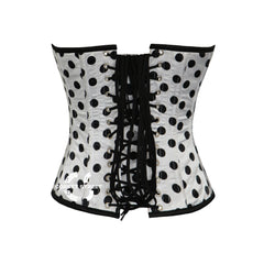 White Polka Dot Satin Gothic Overbust Corset Steampunk Costume