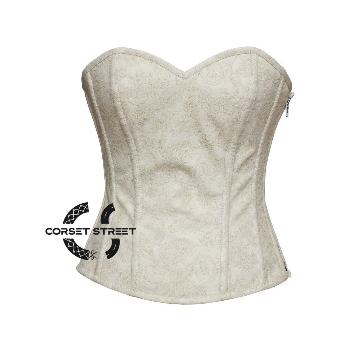 Floral Texture Ivory Leather Gothic Halloween Costume Overbust Corset Top