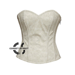 Floral Texture Ivory Leather Gothic Halloween Costume Overbust Corset Top