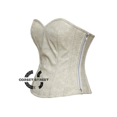 Floral Texture Ivory Leather Gothic Halloween Costume Overbust Corset Top