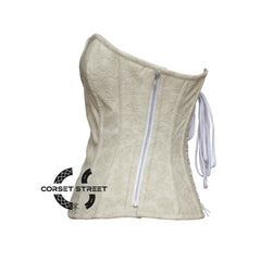 Floral Texture Ivory Leather Gothic Halloween Costume Overbust Corset Top