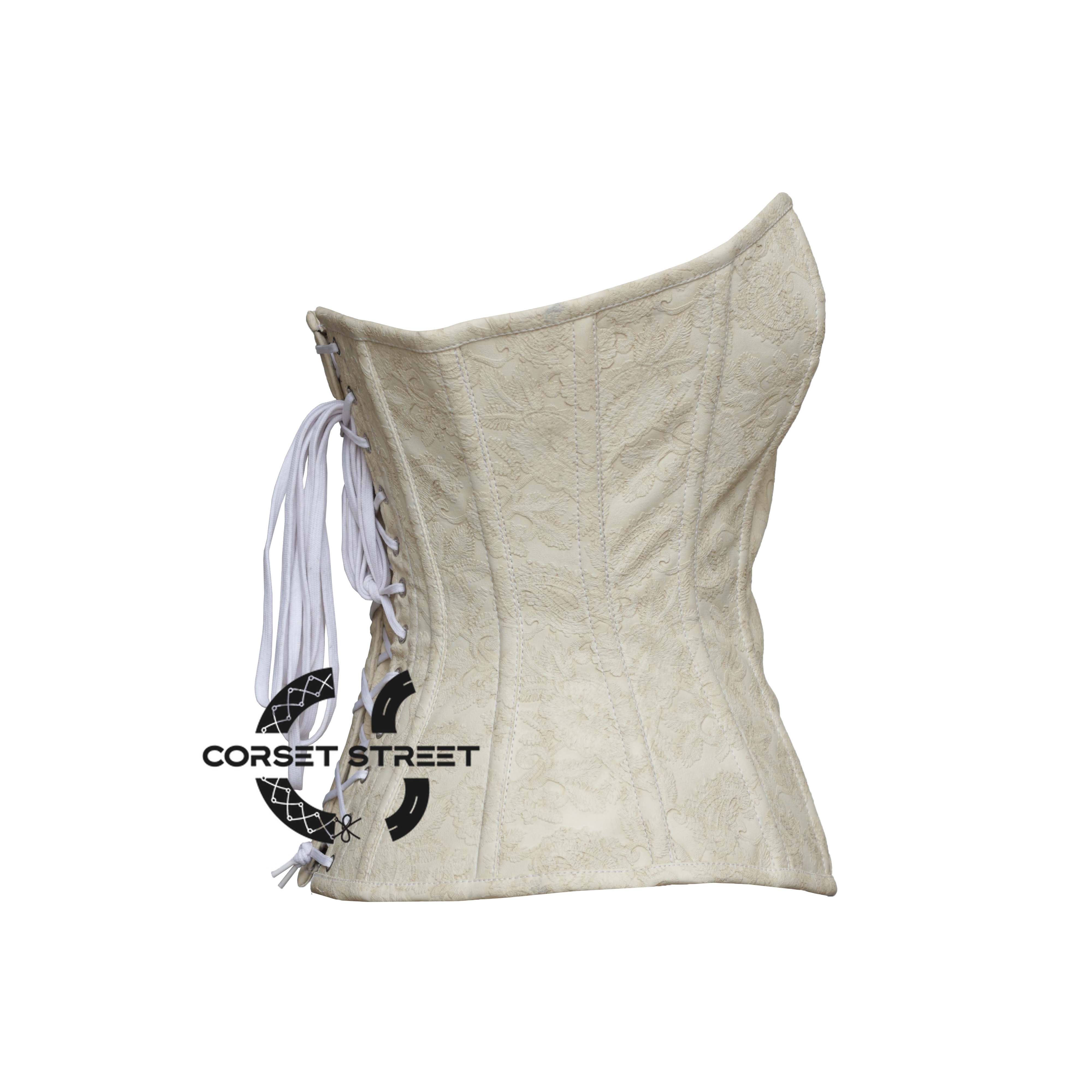 Floral Texture Ivory Leather Gothic Halloween Costume Overbust Corset Top