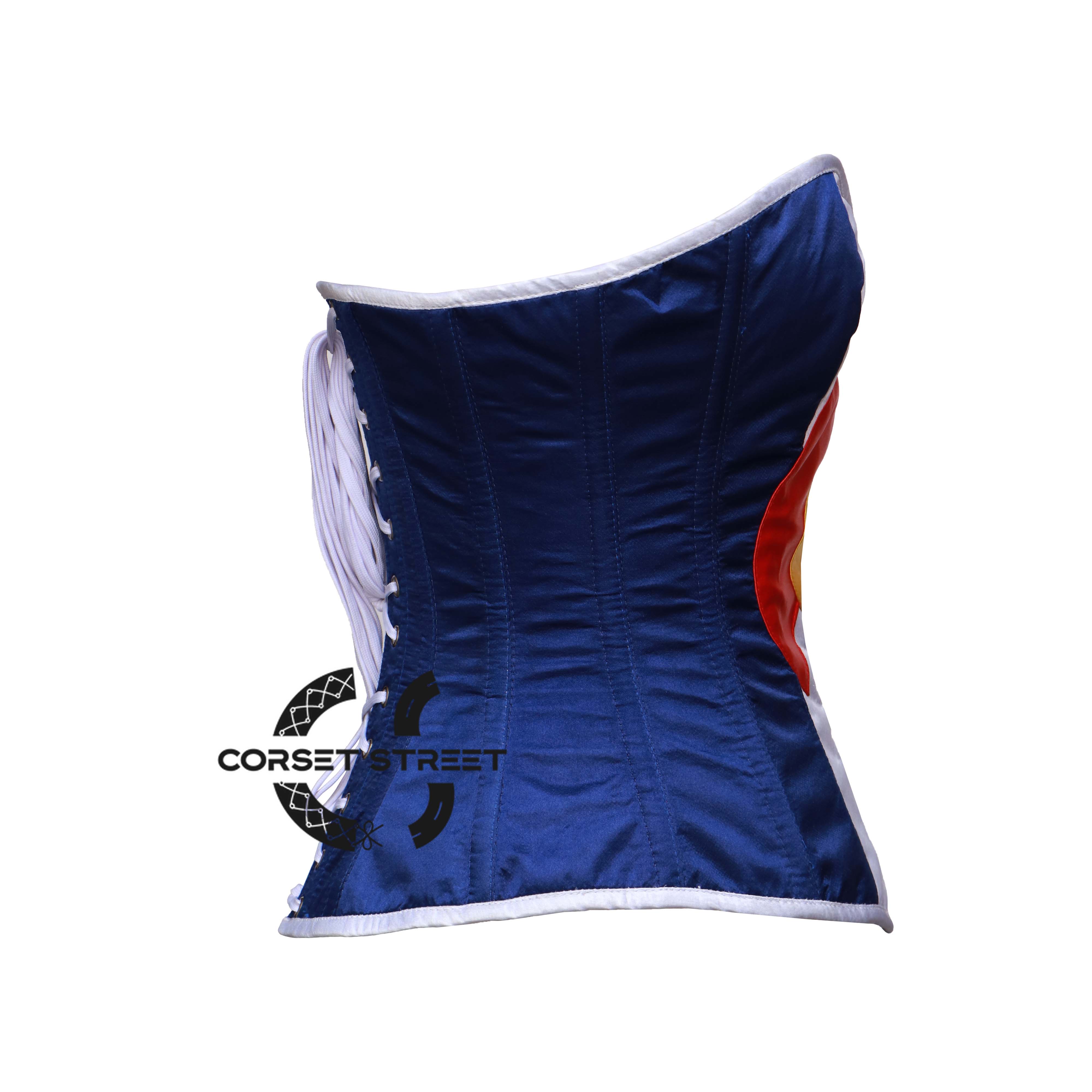 Blue And White Satin Colorado Flag Corset Overbust Gothic Costume Bustier Top