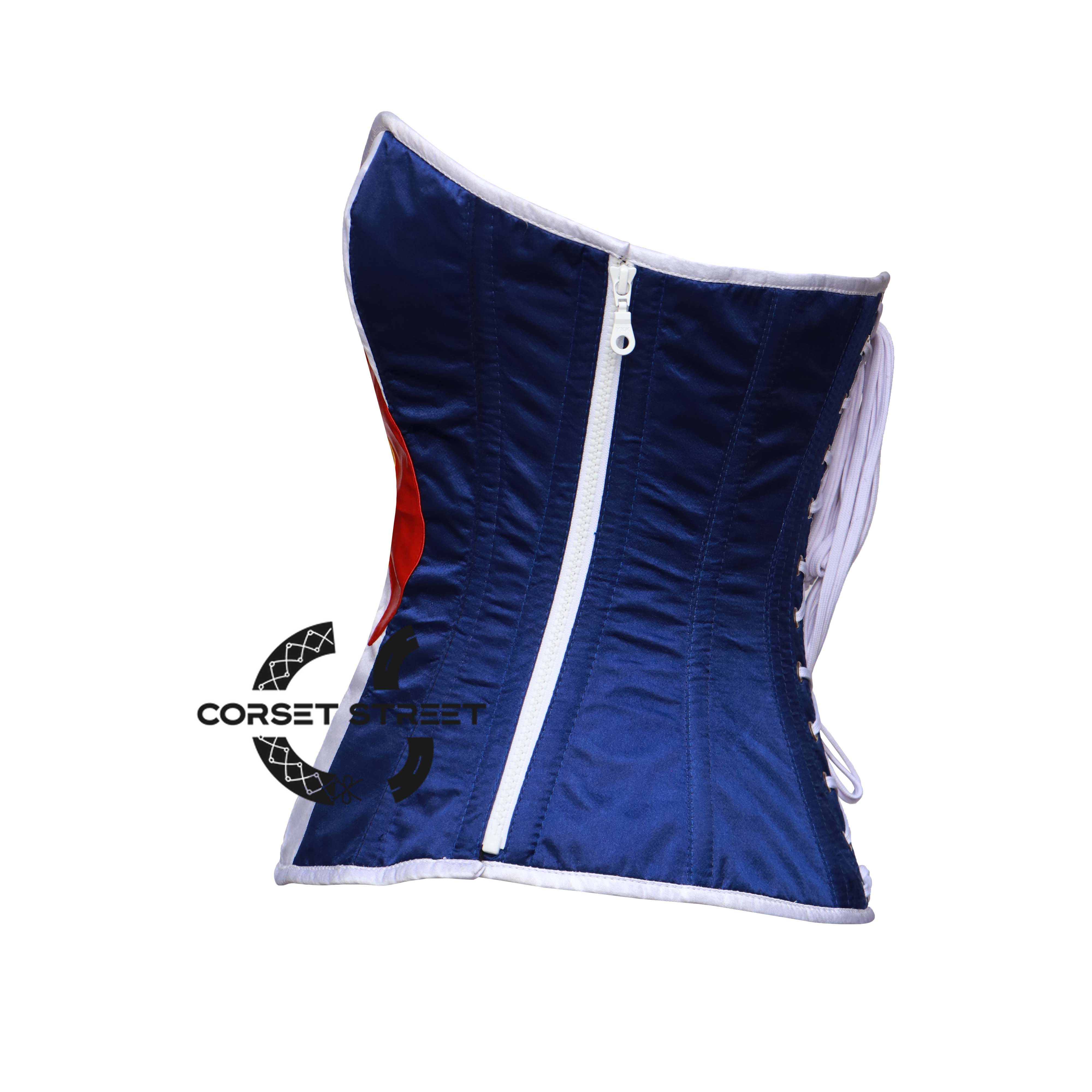 Blue And White Satin Colorado Flag Corset Overbust Gothic Costume Bustier Top