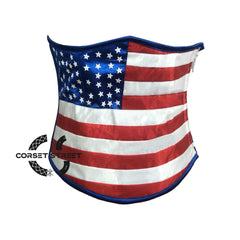 White Blue And Red Satin USA Flag Underbust Corset