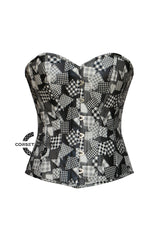 Black And White Printed Leather Retro Theme Gothic Halloween Costume Overbust Corset