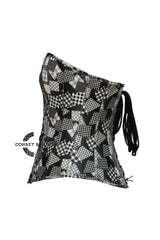 Black And White Printed Leather Retro Theme Gothic Halloween Costume Overbust Corset