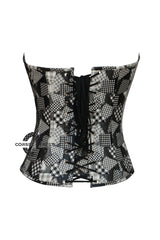 Black And White Printed Leather Retro Theme Gothic Halloween Costume Overbust Corset