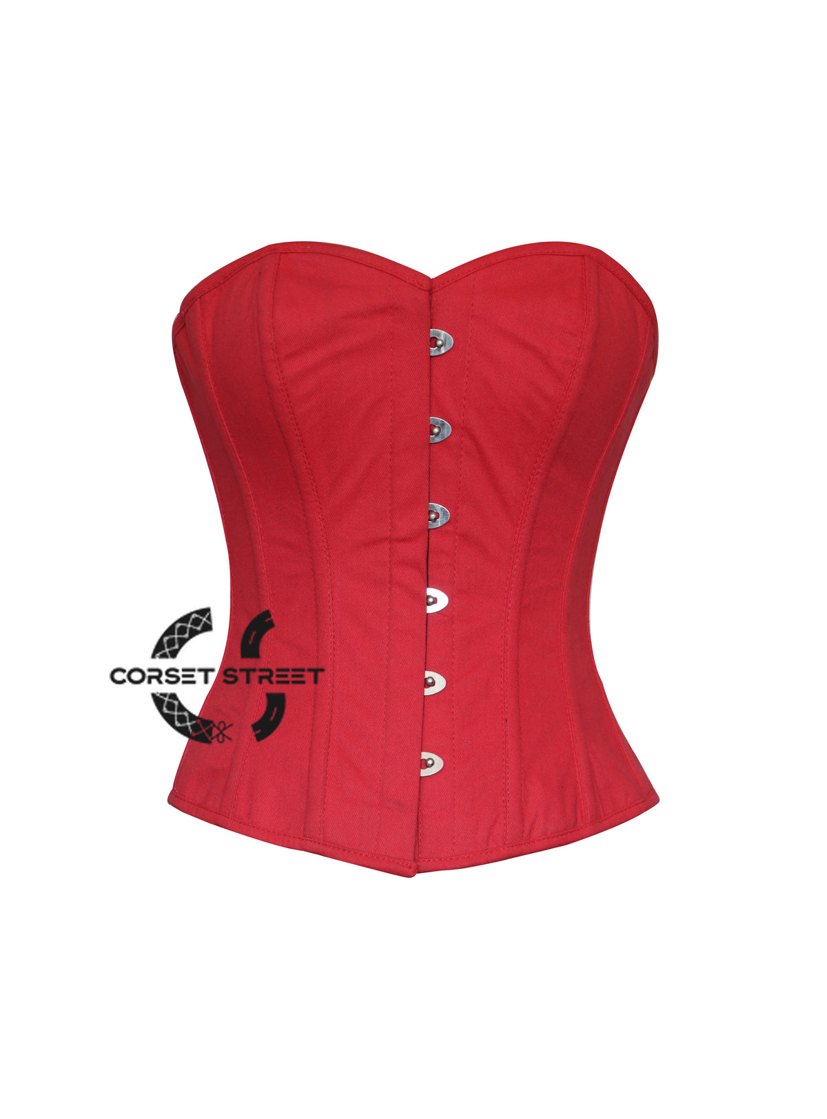 Red Cotton Gothic Halloween Costume Overbust Waist Trainer Bodice Corset