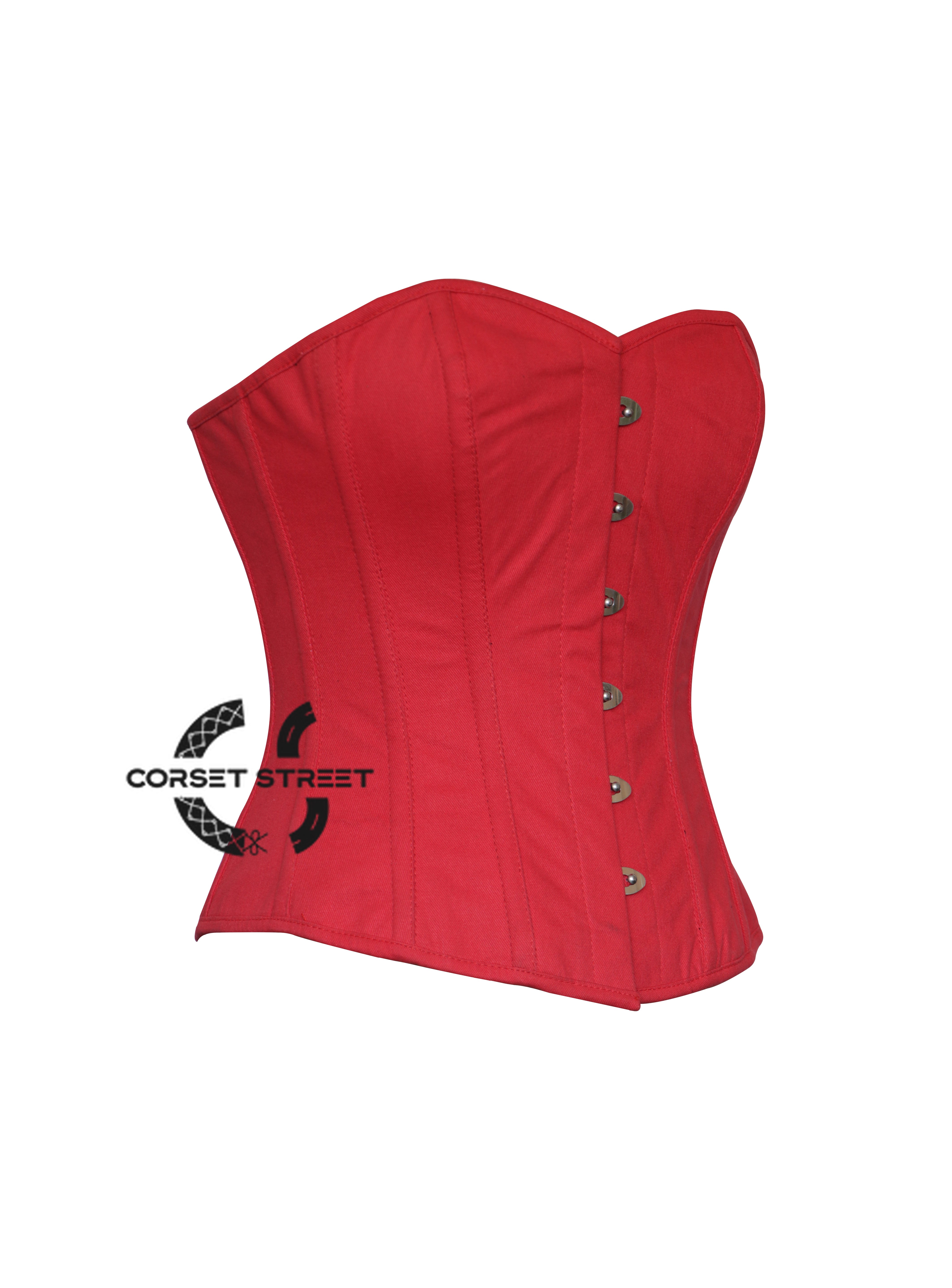 Red Cotton Gothic Halloween Costume Overbust Waist Trainer Bodice Corset