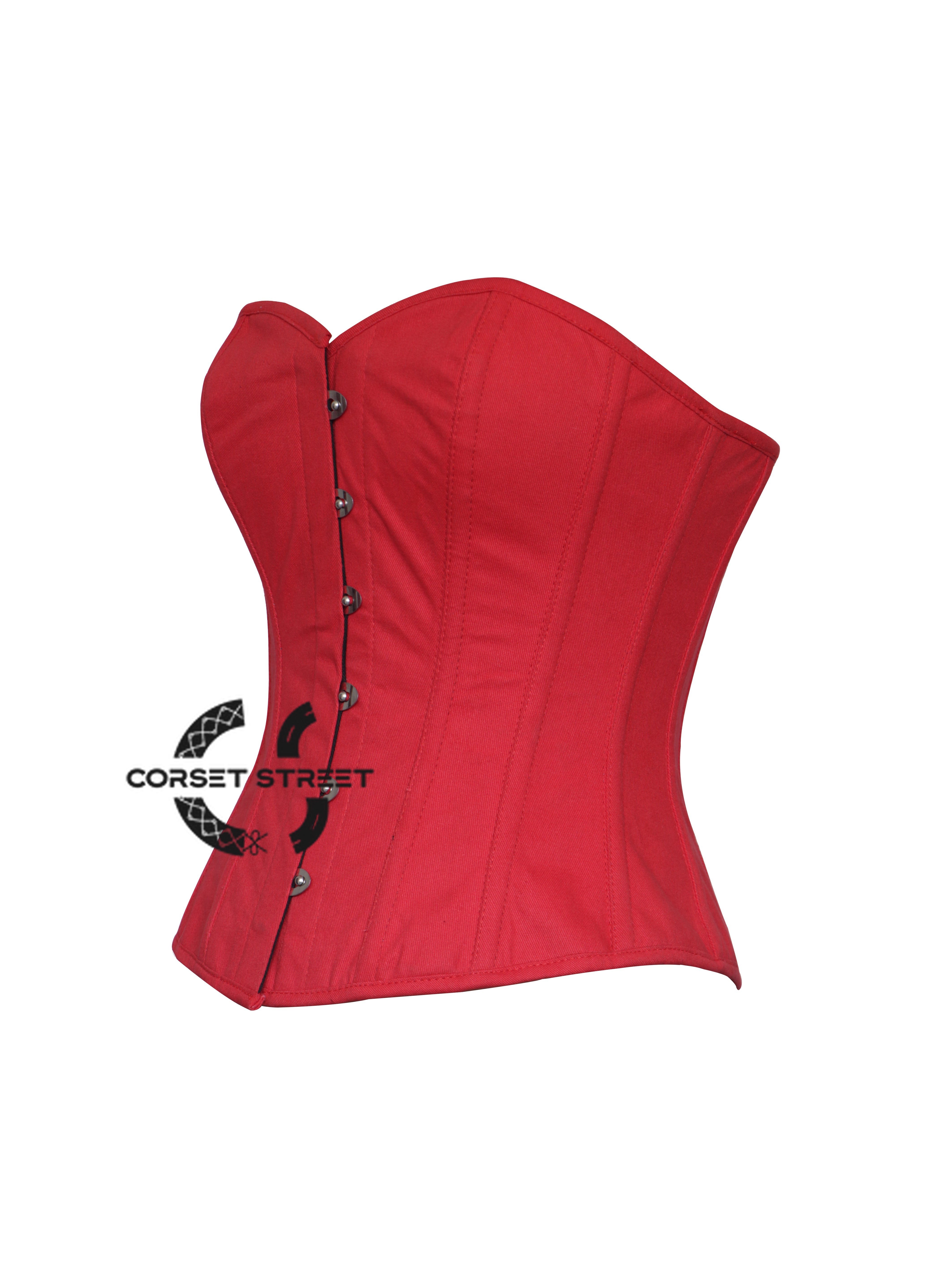 Red Cotton Gothic Halloween Costume Overbust Waist Trainer Bodice Corset