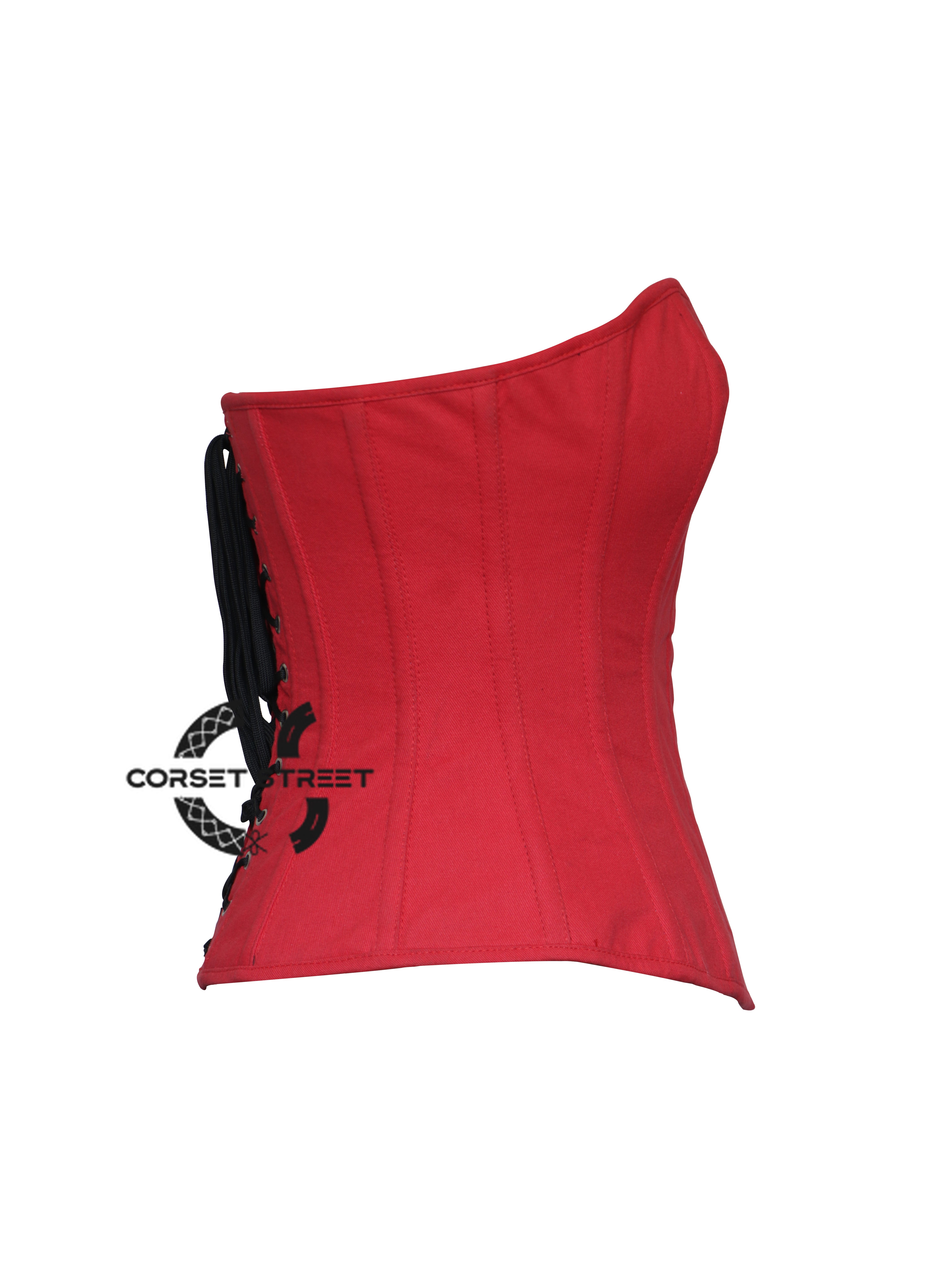 Red Cotton Gothic Halloween Costume Overbust Waist Trainer Bodice Corset