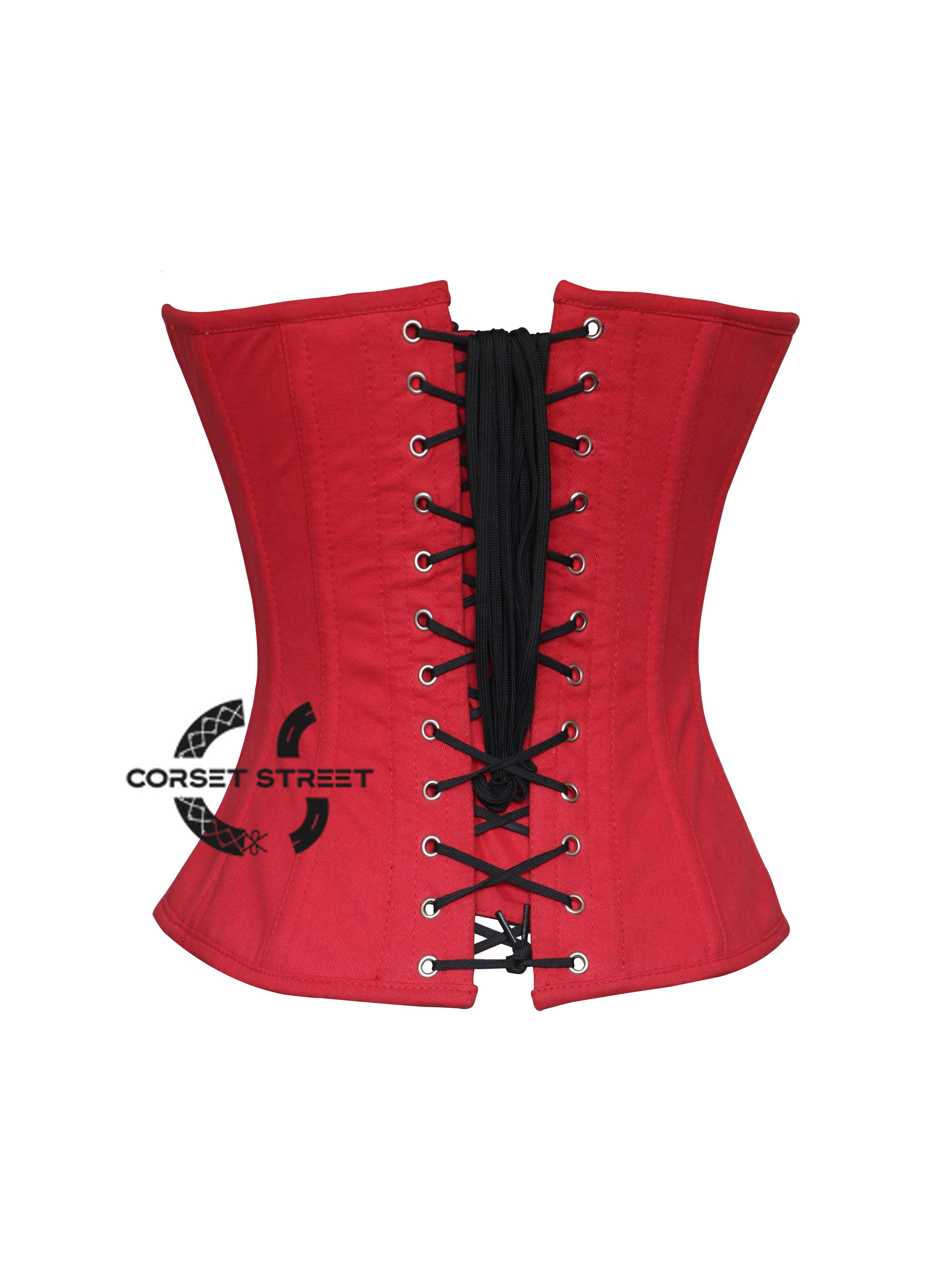 Red Cotton Gothic Halloween Costume Overbust Waist Trainer Bodice Corset