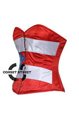 Women’s Red White And Blue Satin Puerto-Rico Flag Overbust Corset Top