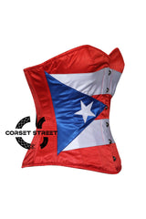 Women’s Red White And Blue Satin Puerto-Rico Flag Overbust Corset Top