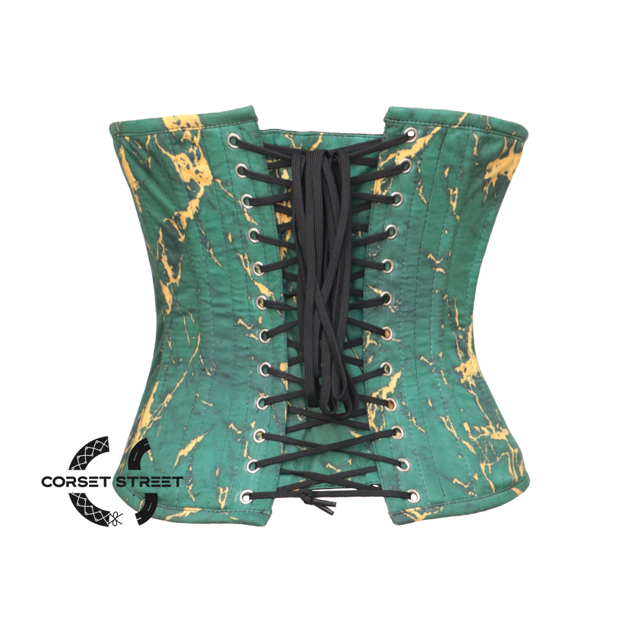 Women’s Emerald Green With Golden Touch Cotton Gothic Costume Underbust Corset Top