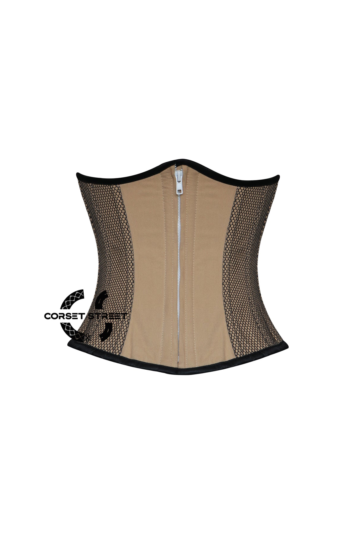 Women’s Nude Cotton With black Mesh Zipper Plus Size Underbust Corset Top