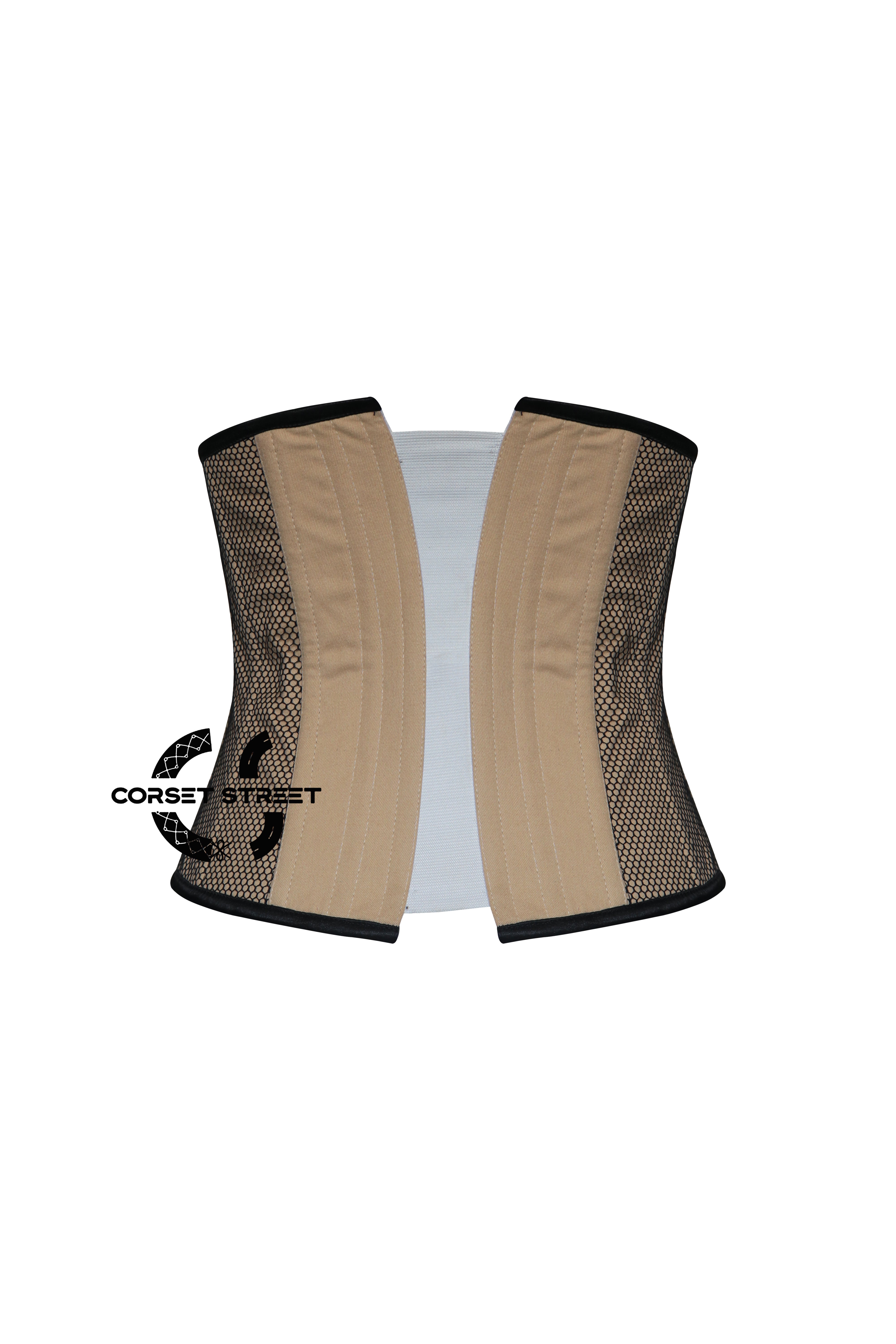 Women’s Nude Cotton With black Mesh Zipper Plus Size Underbust Corset Top