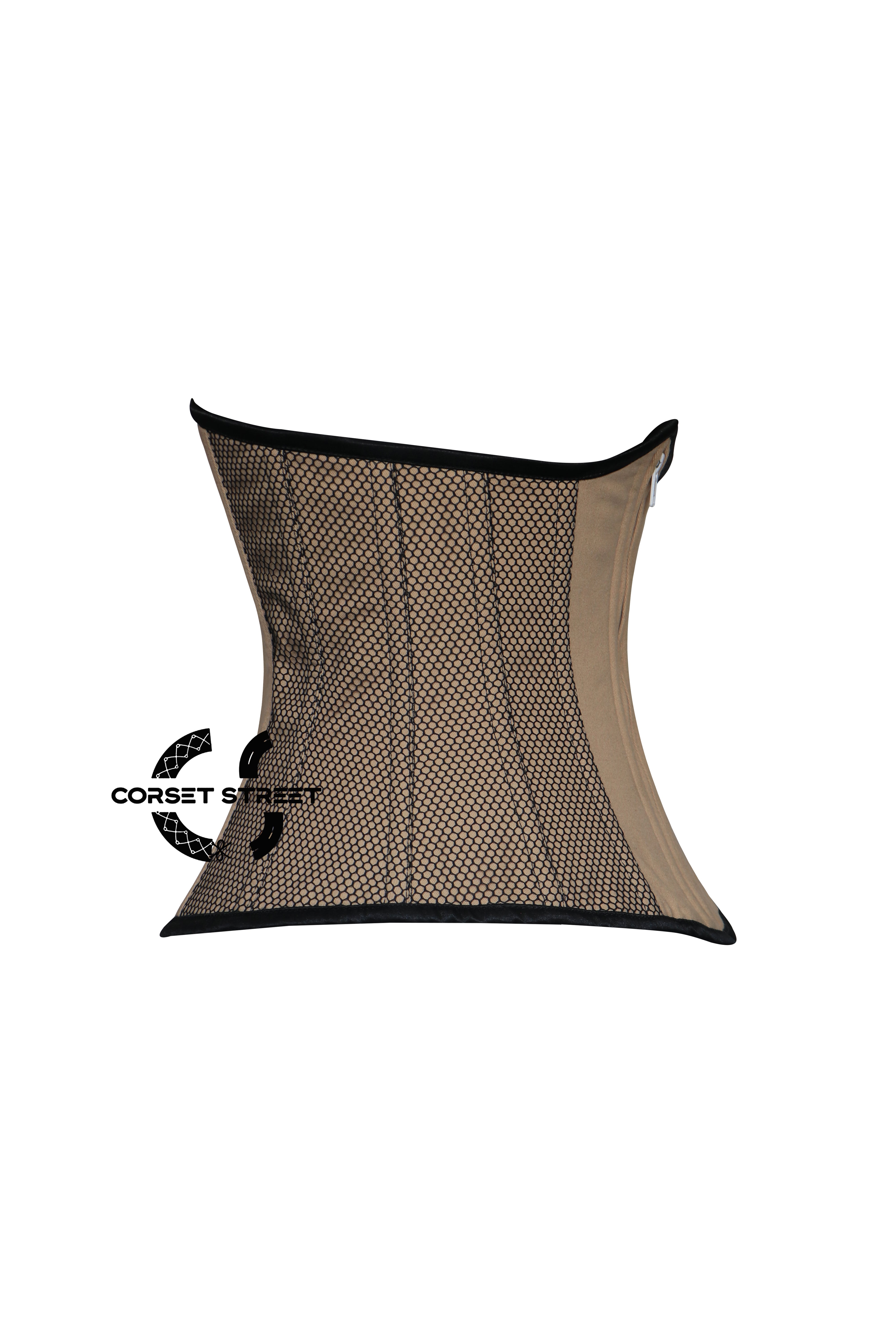 Women’s Nude Cotton With black Mesh Zipper Plus Size Underbust Corset Top