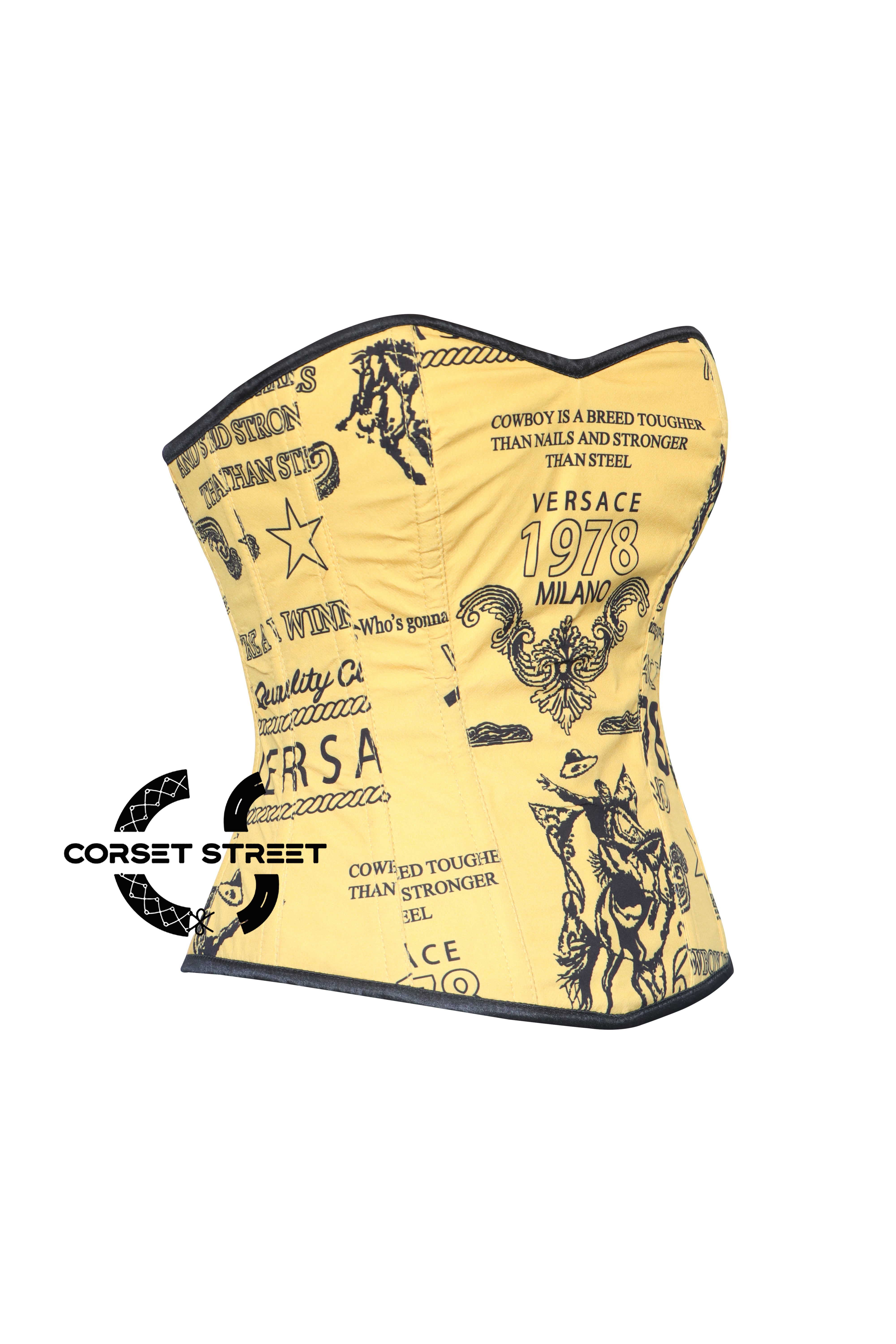 Women’s Yellow Printed Zipper Corset Costume Overbust Bustier Top