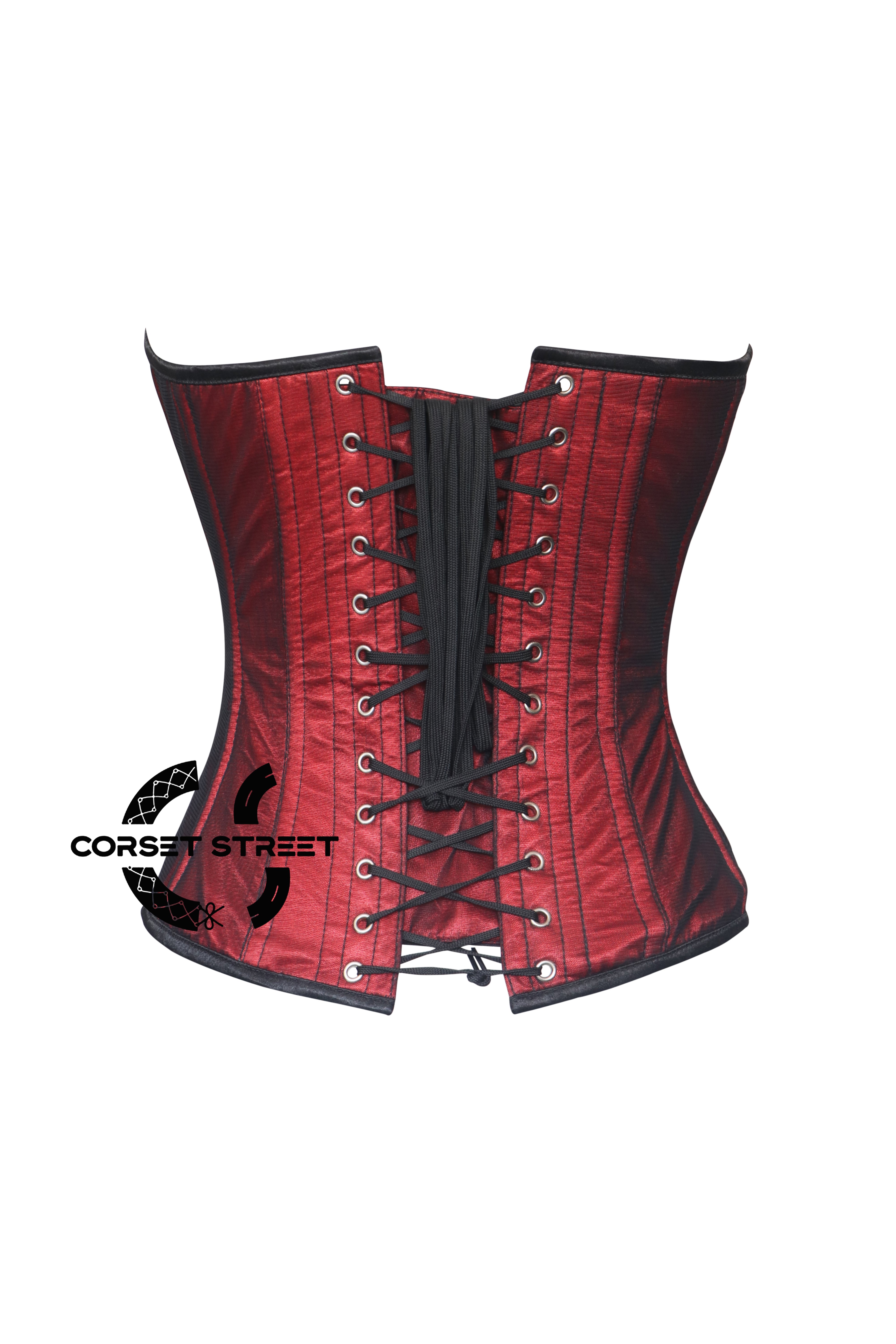 Red Satin Black Sequins Handmade Work Burlesque Plus Size Overbust Corset Top