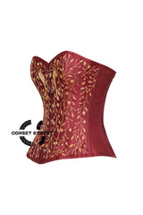 Maroon Silk Golden Bird Sequins Burlesque Costume Corset Overbust Top