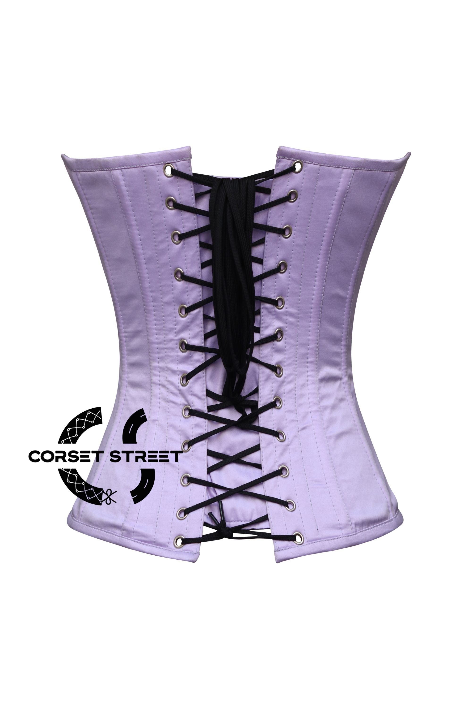 Lavender Satin Overbust Corset Waist Training Gothic Plus Size Valentine's Day Costume