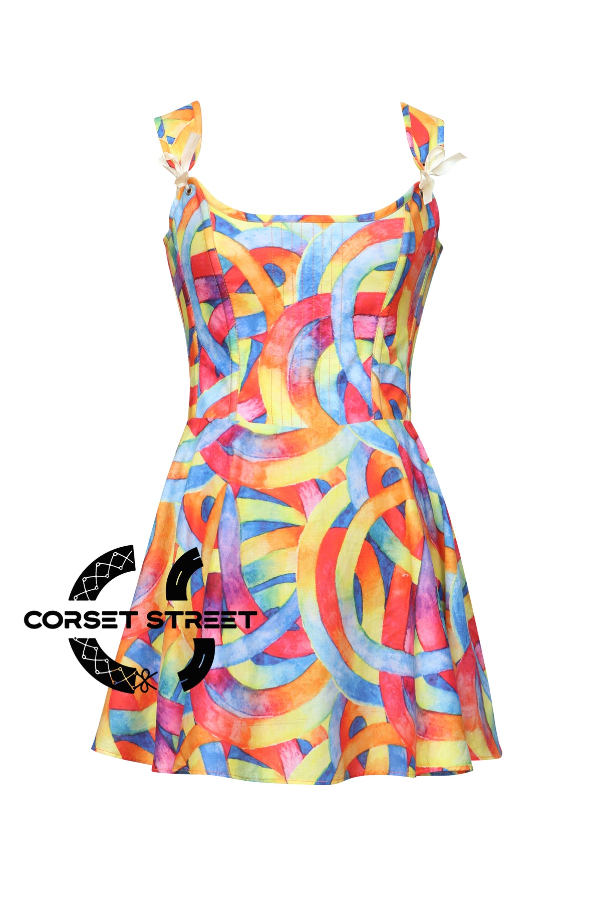 Women’s Rainbow Pride Cotton Corset With Shoulder Strap Overbust Gothic Plus Size Corset Dress