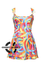 Women’s Rainbow Pride Cotton Corset With Shoulder Strap Overbust Gothic Plus Size Corset Dress