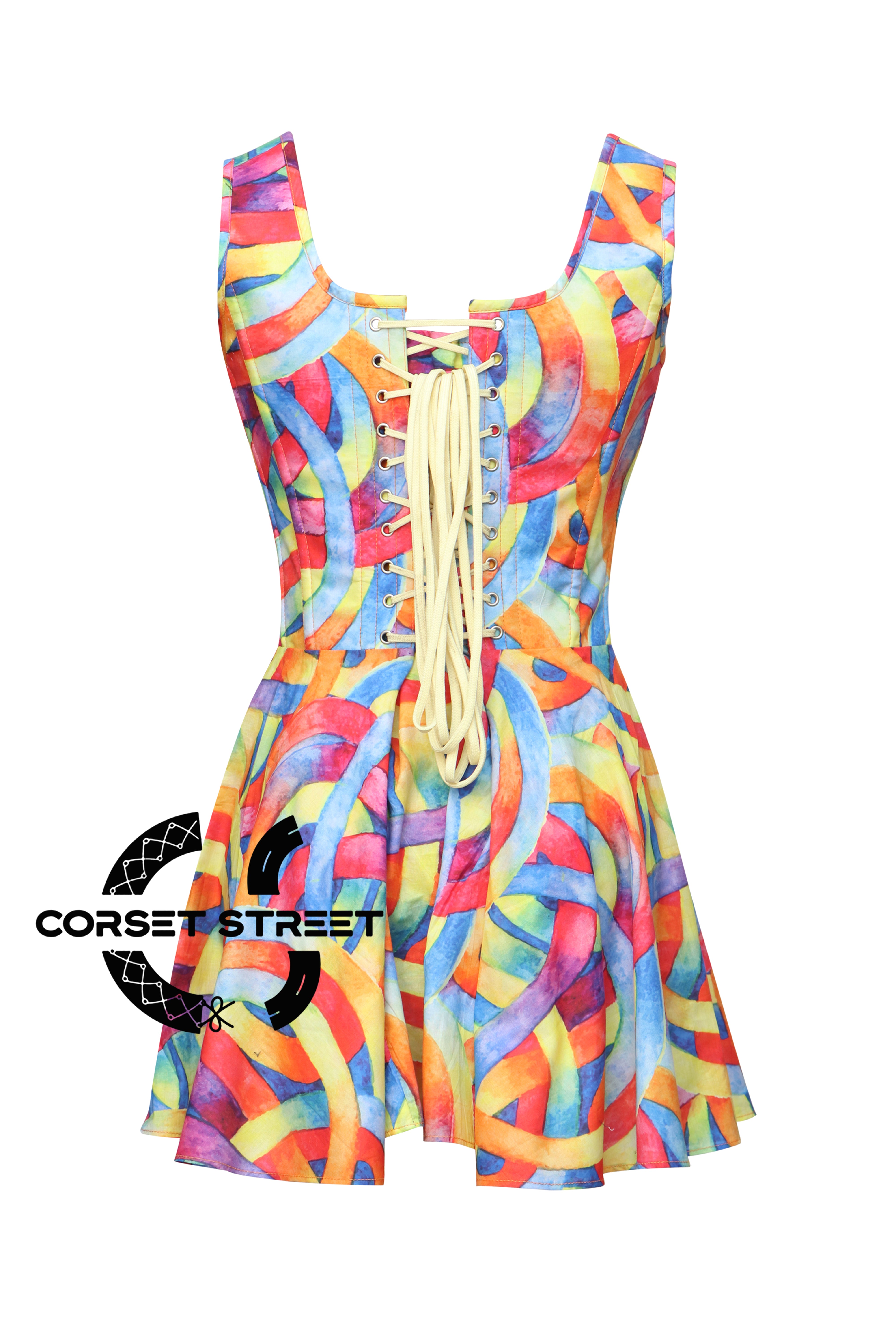 Women’s Rainbow Pride Cotton Corset With Shoulder Strap Overbust Gothic Plus Size Corset Dress