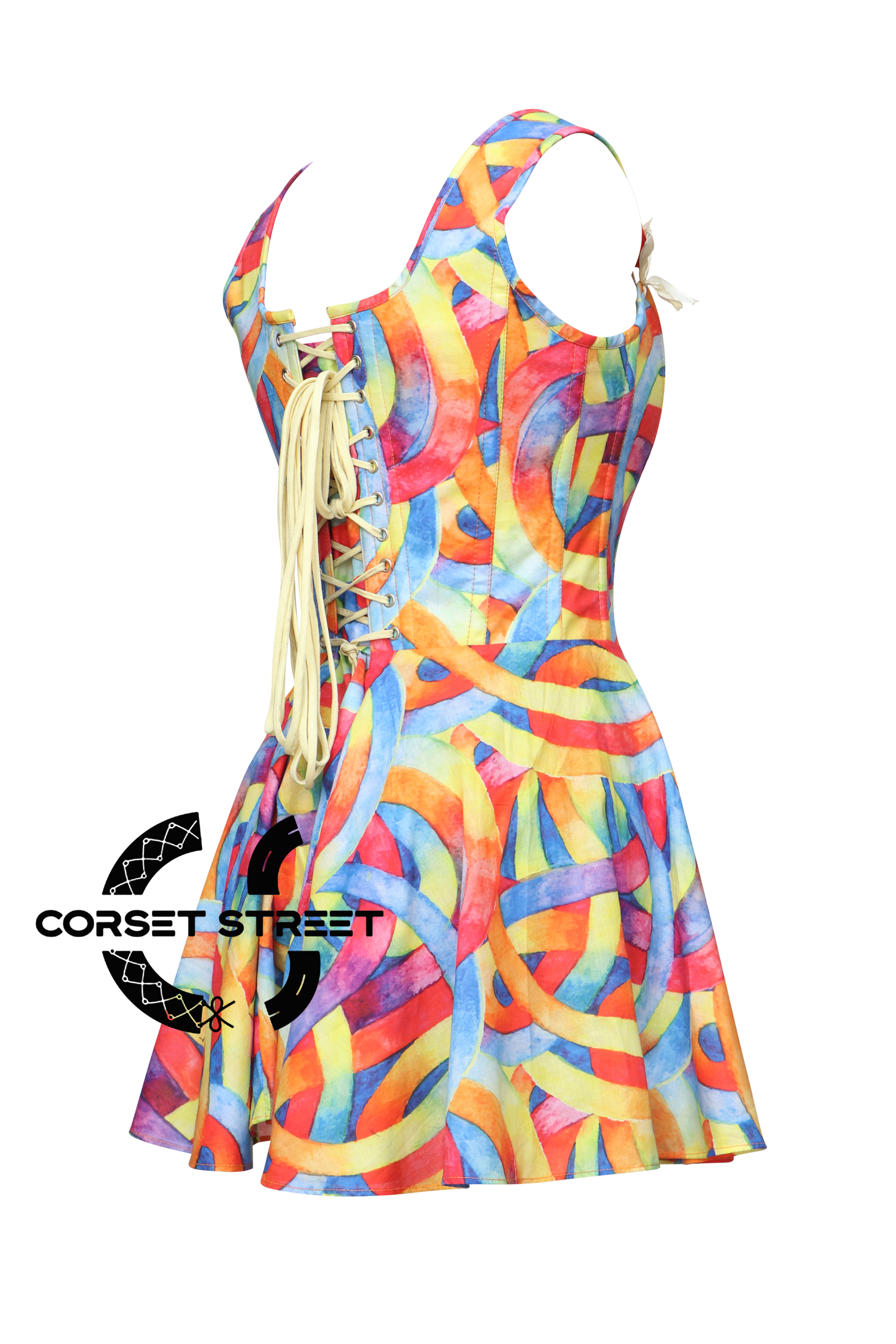 Women’s Rainbow Pride Cotton Corset With Shoulder Strap Overbust Gothic Plus Size Corset Dress