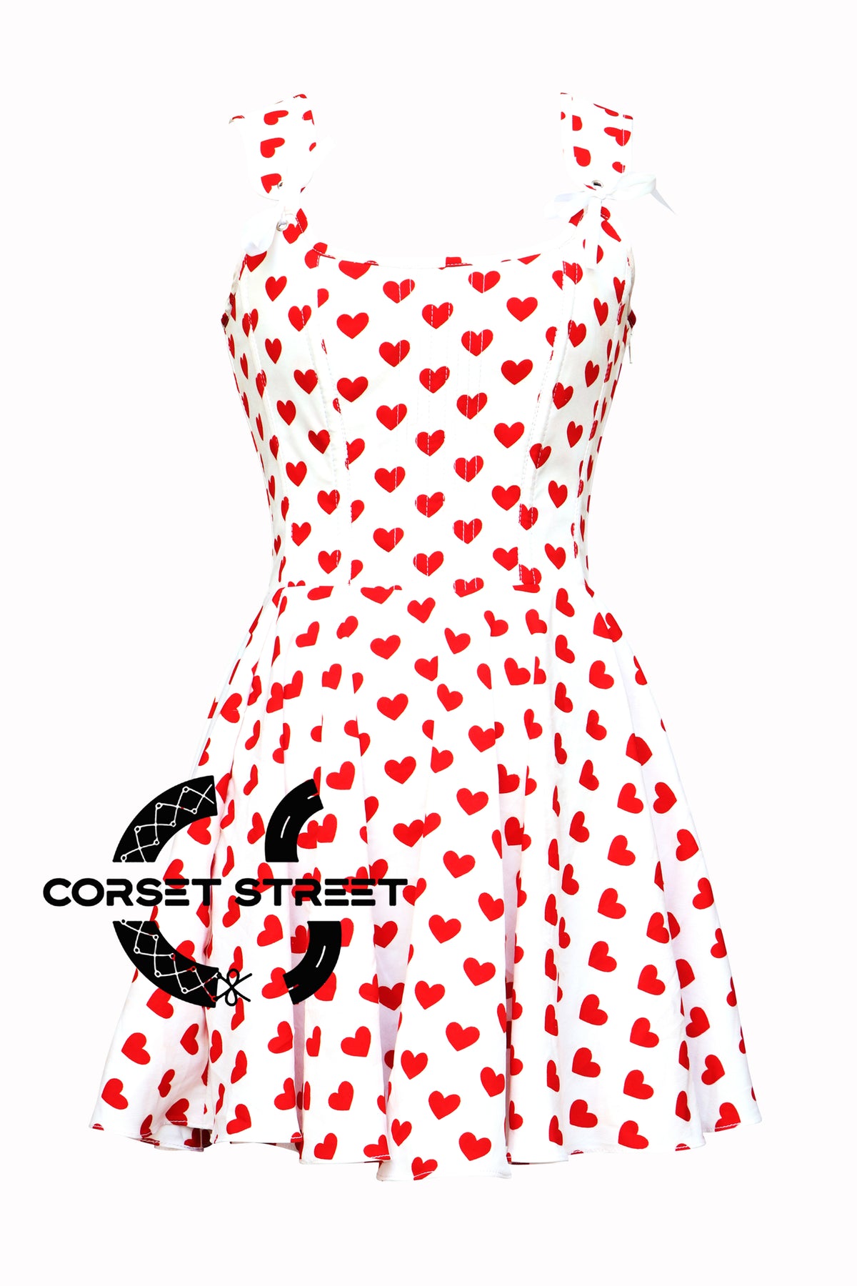 Women’s Heart Printed Overbust Corset with Straps tied at Shoulders Gothic Plus Size Corset