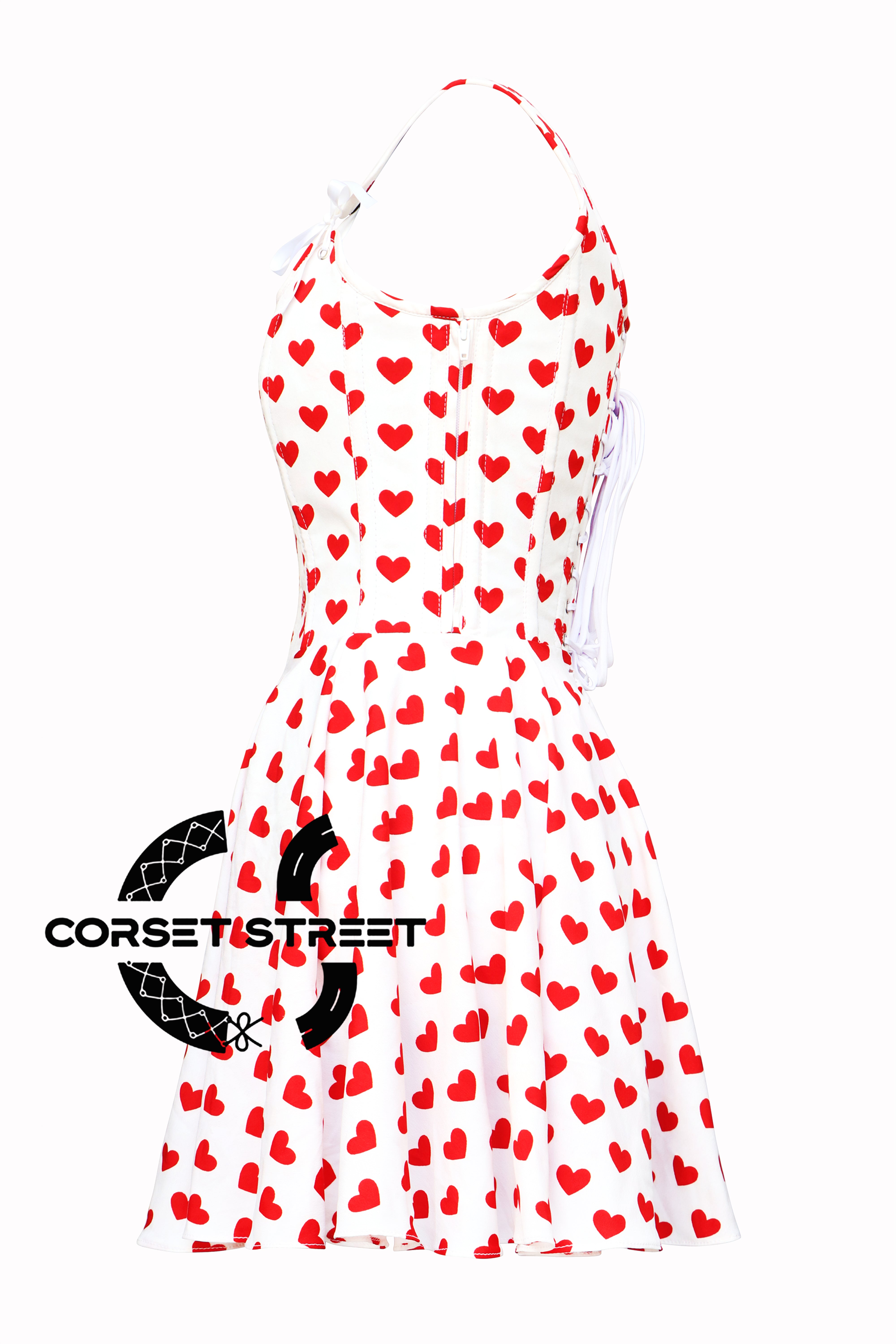 Women’s Heart Printed Overbust Corset with Straps tied at Shoulders Gothic Plus Size Corset