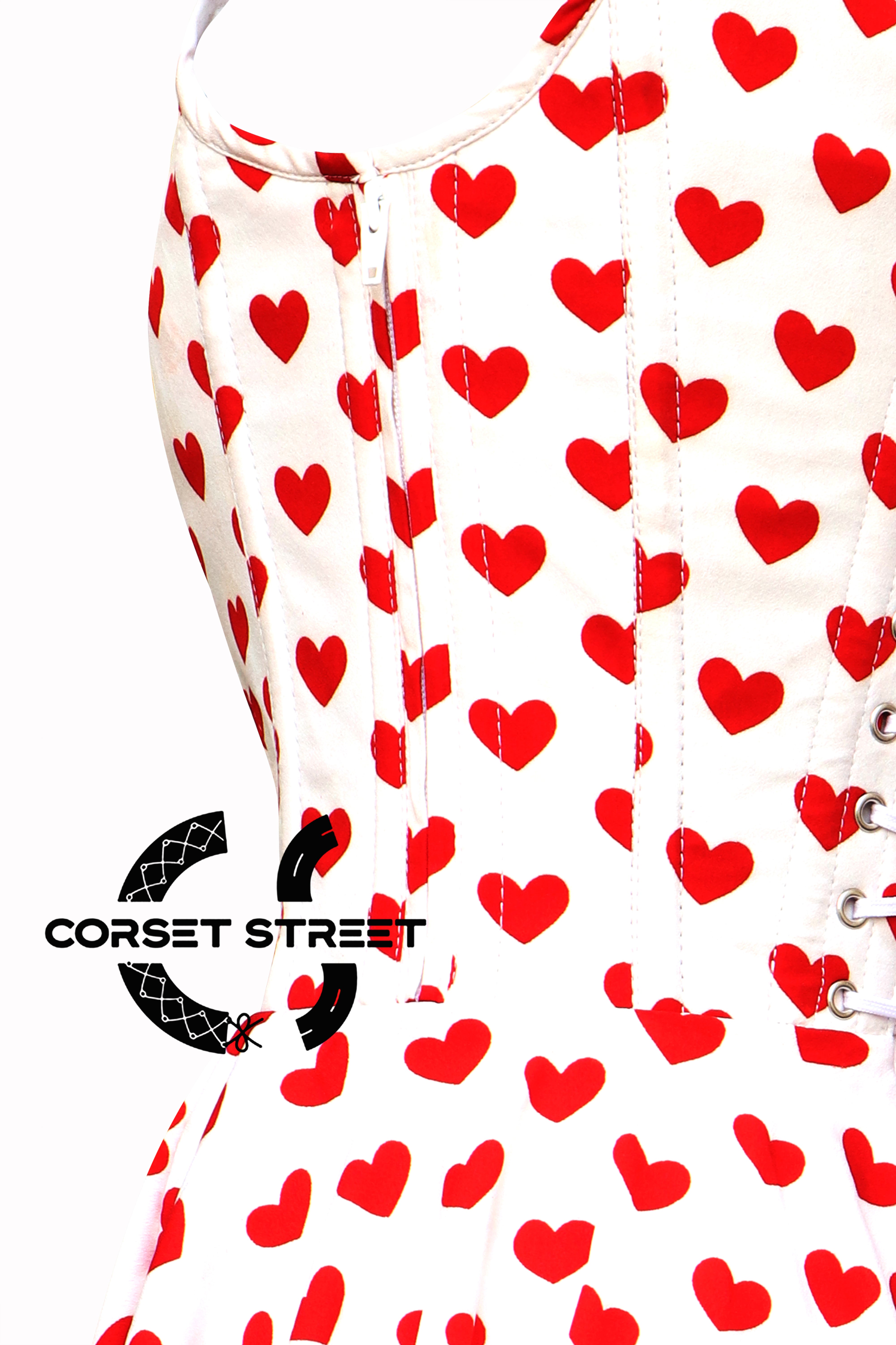 Women’s Heart Printed Overbust Corset with Straps tied at Shoulders Gothic Plus Size Corset