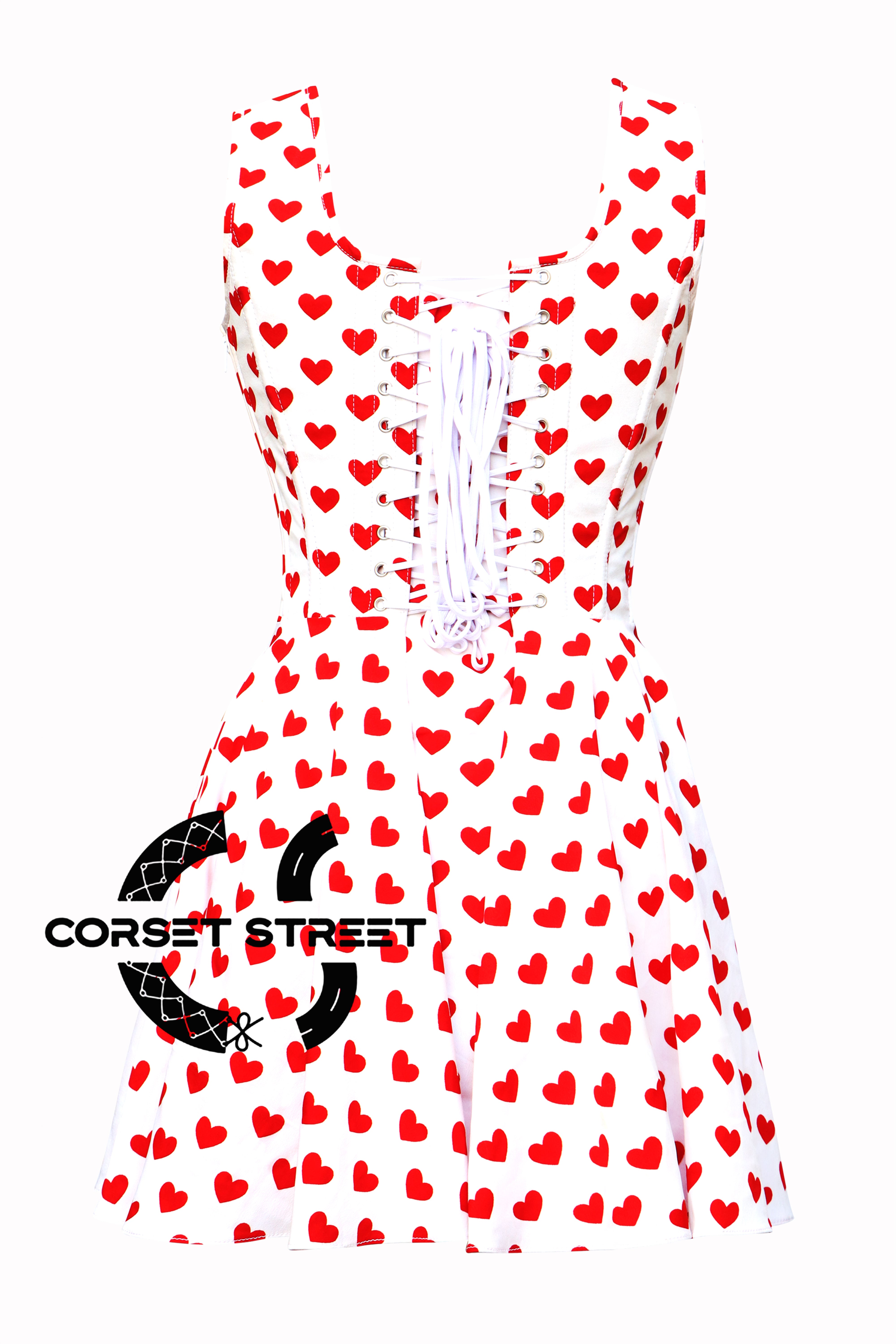 Women’s Heart Printed Overbust Corset with Straps tied at Shoulders Gothic Plus Size Corset