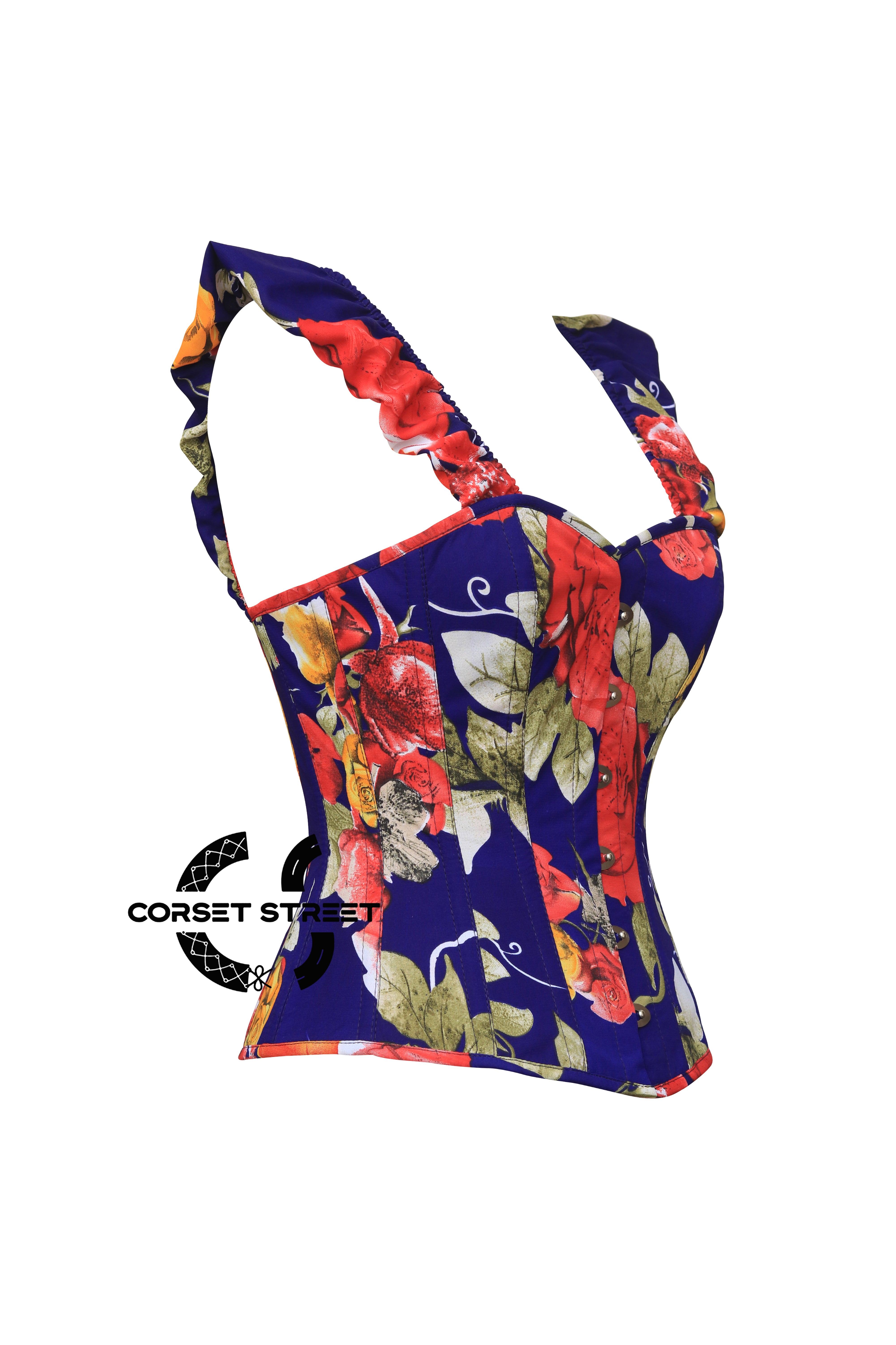 Seraphina Vireo Multi Color Floral Satin With Shoulder Straps Plus Size Overbust Corset