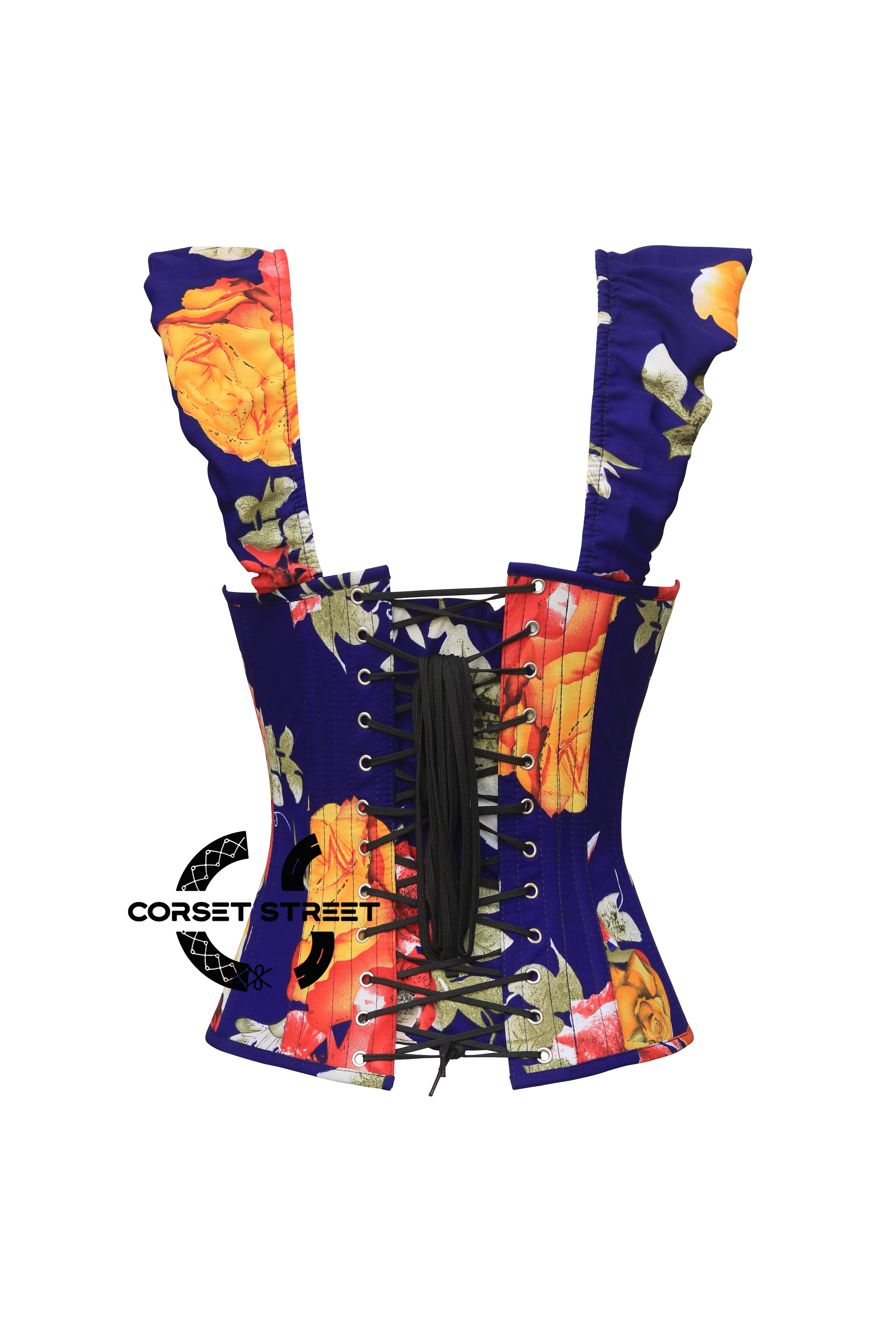 Seraphina Vireo Multi Color Floral Satin With Shoulder Straps Plus Size Overbust Corset