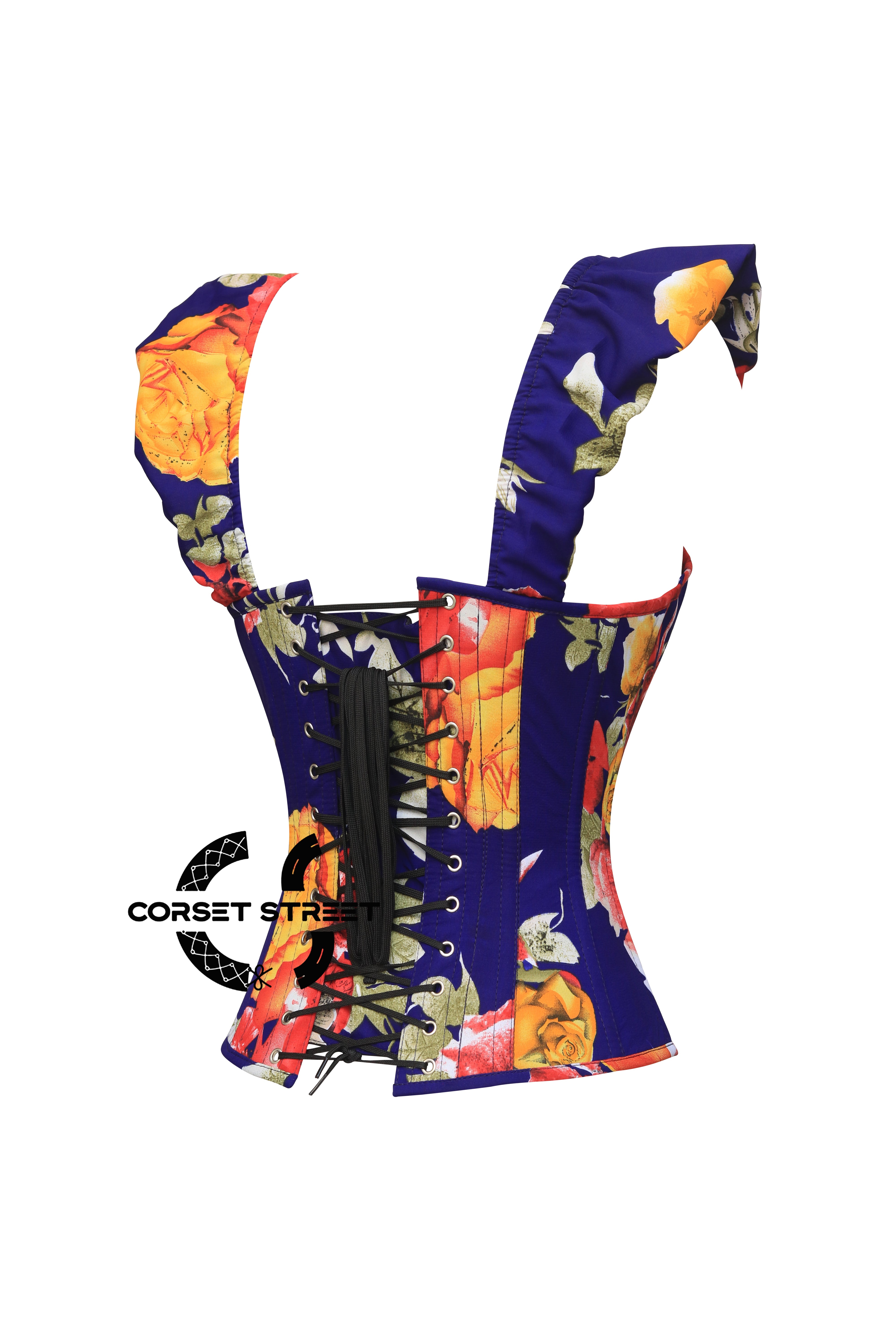 Seraphina Vireo Multi Color Floral Satin With Shoulder Straps Plus Size Overbust Corset