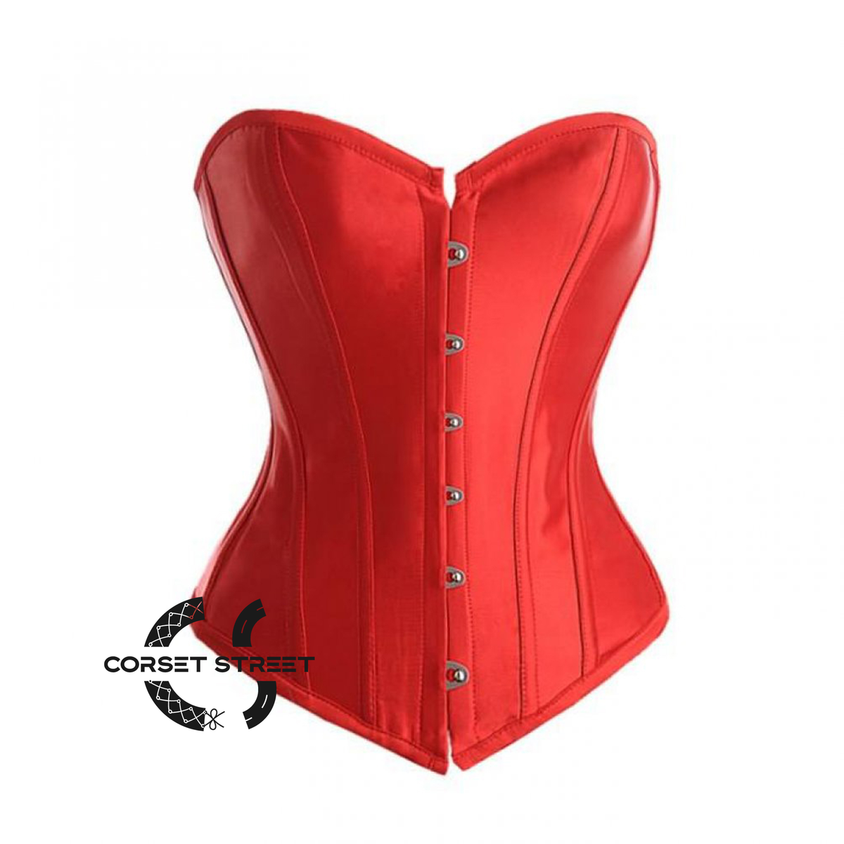 Red Satin Gothic Burlesque Bustier Waist Training Costume Overbust Plus Size Corset Top