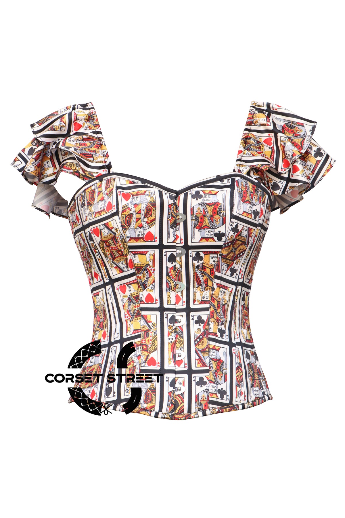 Playing Cards Printed Satin With Strap Queen Of Heart Plus Size Overbust Corset Top