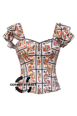 Women’s Playing Cards Printed Satin With Strap Queen Of Heart Overbust Corset Top