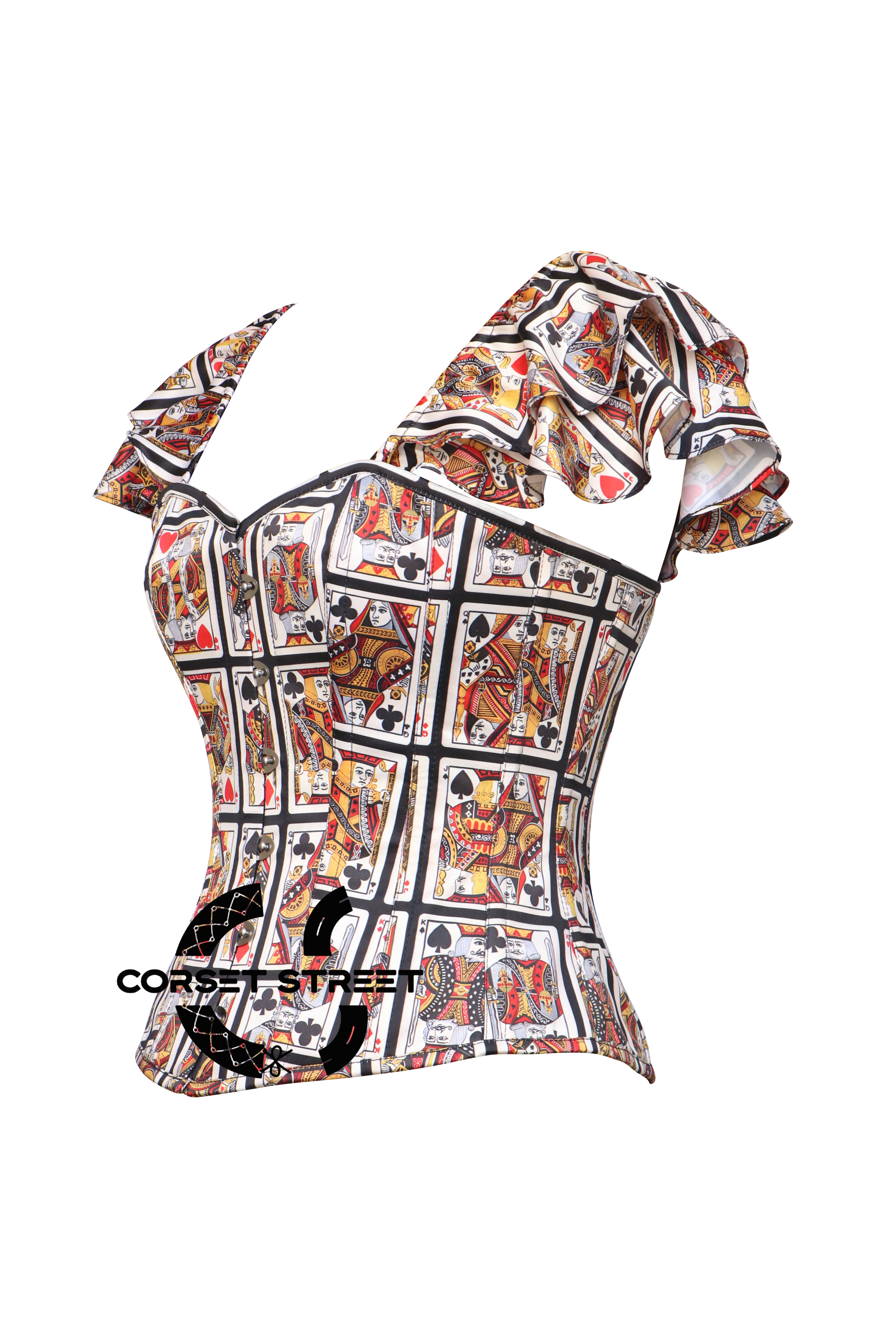 Women’s Playing Cards Printed Satin With Strap Queen Of Heart Overbust Corset Top