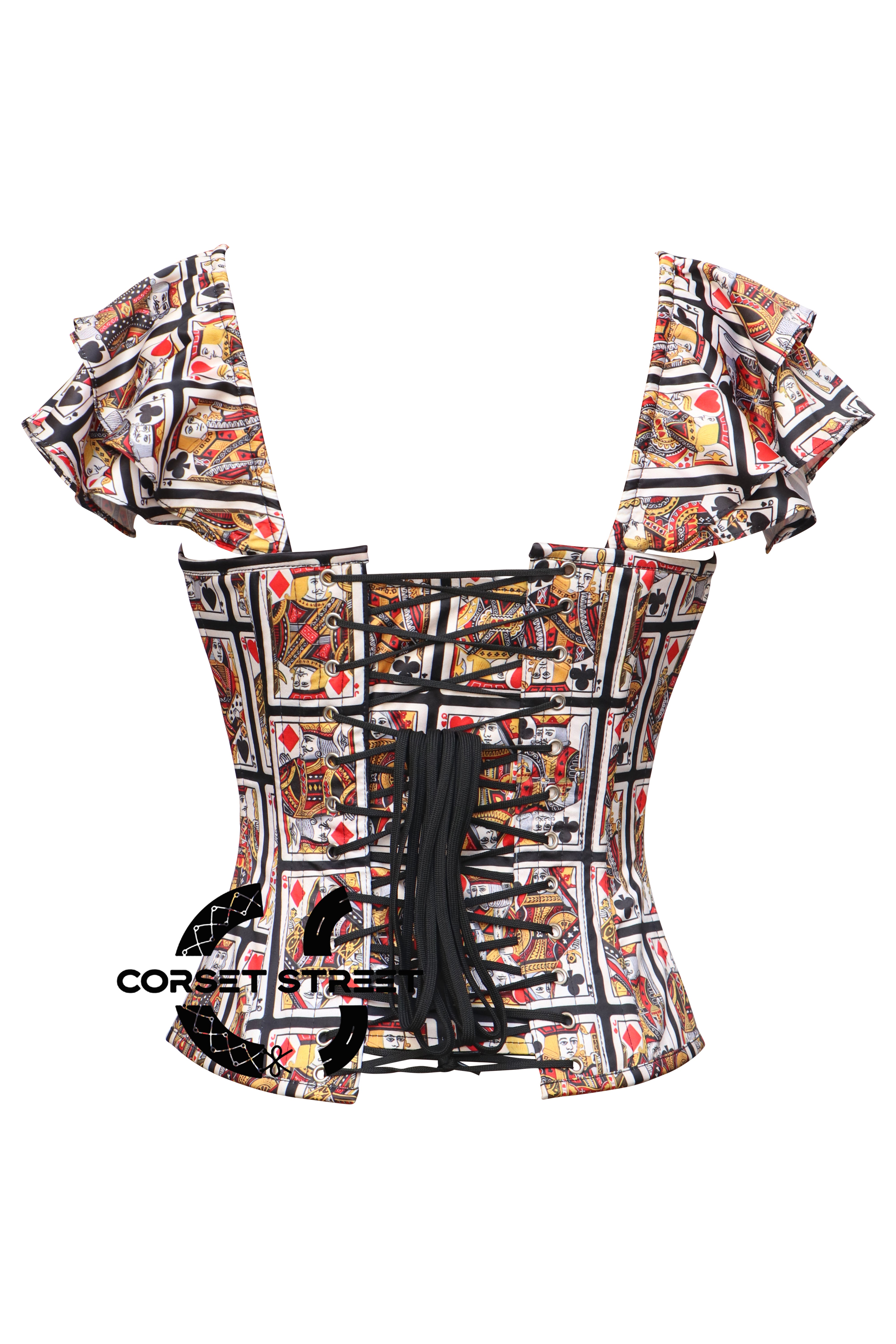 Playing Cards Printed Satin With Strap Queen Of Heart Plus Size Overbust Corset Top