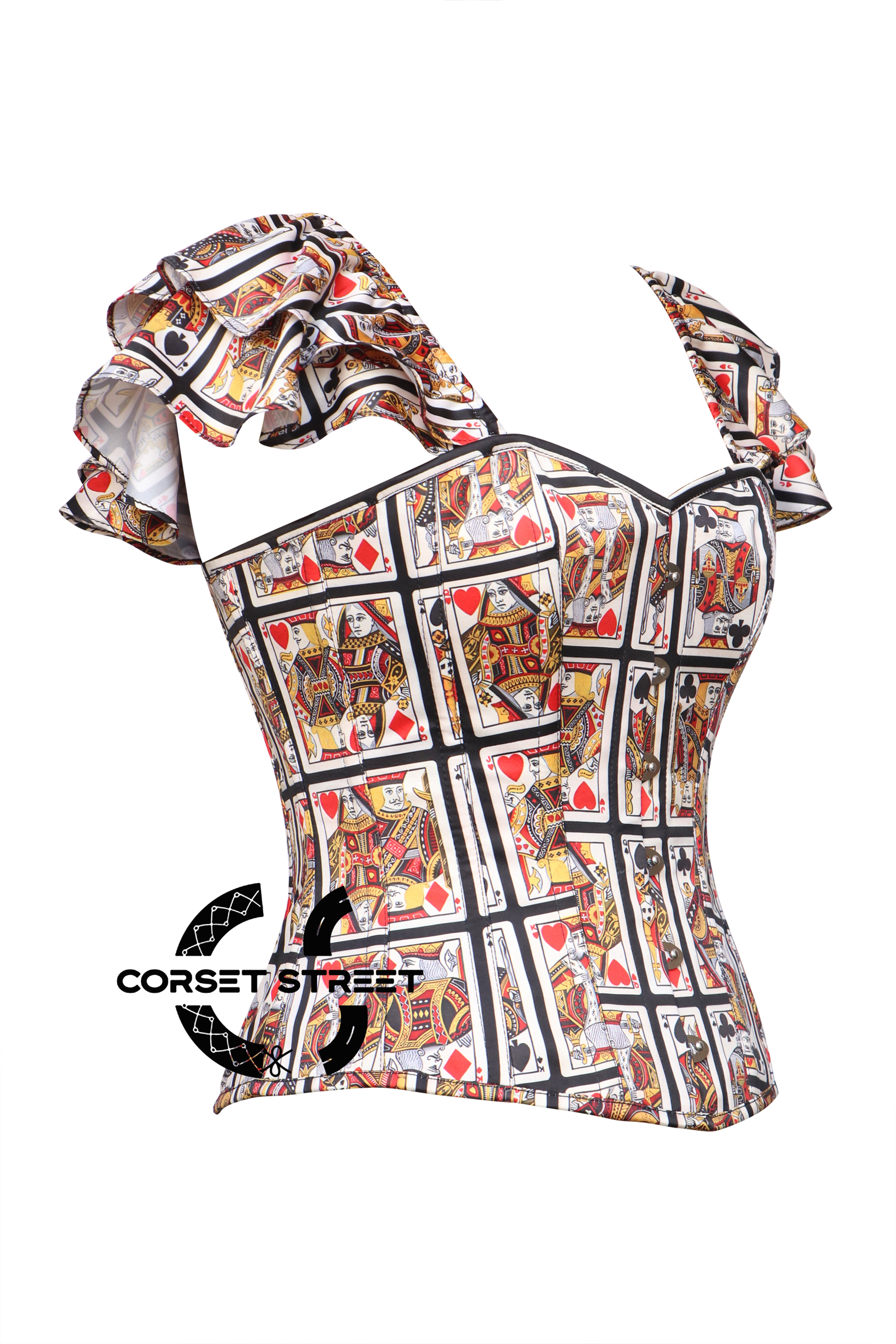 Playing Cards Printed Satin With Strap Queen Of Heart Plus Size Overbust Corset Top