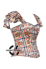 Women’s Playing Cards Printed Satin With Strap Queen Of Heart Overbust Corset Top