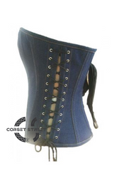 Blue and White Strips Gothic Steampunk Bustier Waist Training Costume Overbust Denim Corset