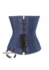 Blue Denim Gothic Steampunk Bustier Waist Training Costume Burlesque Plus Size Overbust Corset