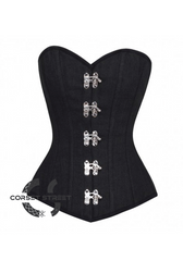 Black Denim Basque Gothic Steampunk Waist Training Bustier Overbust Corset Costume