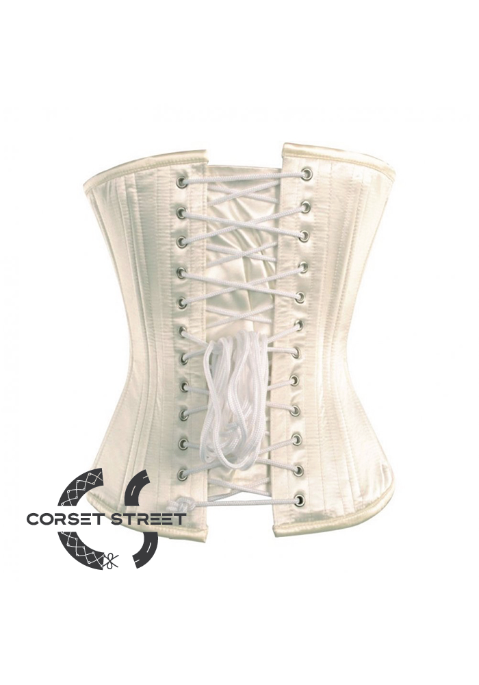 Ivory Satin Double Bone Gothic Burlesque Waist Training Bustier Overbust Corset Costume