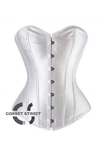 White Satin Gothic Burlesque Bustier Waist Training Costume Overbust Corset Top